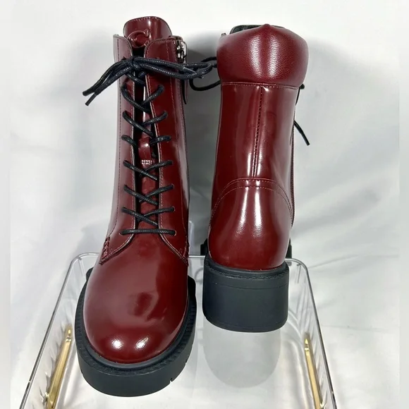 COACH ‘Leighton’ Lace-up Combat Boots in Burgundy - Picture 6 of 8